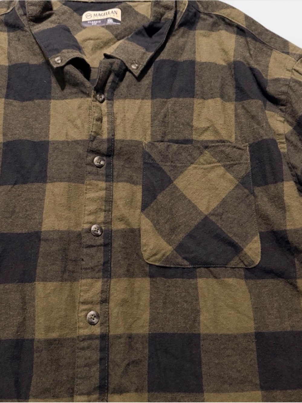 Camo Mens Outdoor Magellan Hiking Shirt 3XL Classic Fit Green Plaid Flannel